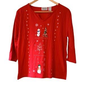 Shenanigans red long sleeve Snowman, winter Tee shirt